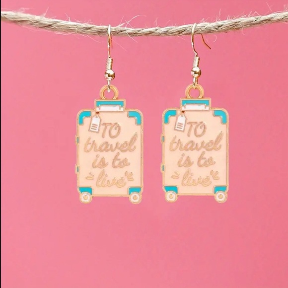 Luggage Earrings To Travel is to Live Metal Travel Travel Agent Flight Attendant - Picture 1 of 1